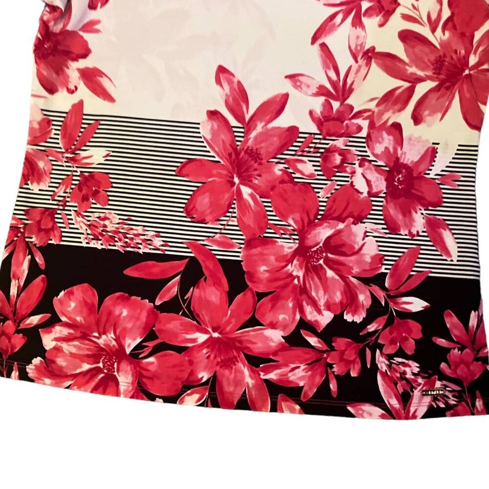 Calvin Klein Women's Pink/Blk/White Floral Striped Flutter Sleeve Bouse | Size M - Picture 9 of 11